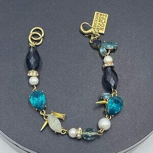 Erickson Beamon Rocks Blue Multicolor Rhinestone Faux Pearl Bracelet NWOT‎